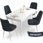 Canisa Concept Ahu Serisi 80x132 cm Açılabilir Beyaz Masa 4 Sandalye Antrasit Mutfak Masa Takımı