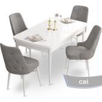 Canisa Concept Ahu Serisi 80x132 cm Açılabilir Beyaz Masa 4 Sandalye Gri Mutfak Masa Takımı