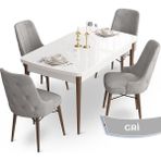 Canisa Concept Ahu Serisi 80x132 cm Açılabilir Beyaz Masa Ceviz Ayak 4 Sandalye Gri Mutfak Masa Takımı