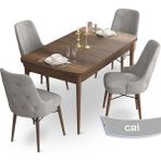 Canisa Concept Ahu Serisi 80x132 cm Açılabilir Masa Barok Ahşap Desen 4 Sandalye Gri Mutfak Masa Takımı