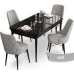 Canisa Concept Ahu Serisi 80x132 cm Açılabilir Siyah Mermer Desen 4 Sandalye Gri Mutfak Masa Takımı