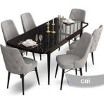 Canisa Concept Ahu Serisi 80x132 cm Açılabilir Siyah Mermer Desen 6 Sandalye Gri Mutfak Masa Takımı