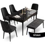 Canisa Concept Ahu SERISI80 x 132 cm Açılabilir Siyah Mermer Desen Mutfak Masa Takımı 4 Sandalye 1 Bench - 80x132