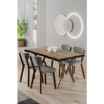 Canisa Concept Akort Serisi Mdf Sabit 80X130 Atlantik Çam Mutfak Masası Takımı 4 Gri Sandalye