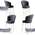 Canisa Concept Alte Serisi Babyface Antrasit Kumaş Beyaz Metal Ayak 4 Adet Bar Sandalyesi