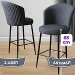 Canisa Concept Alte Serisi Babyface Antrasit Kumaş Siyah Metal Ayak 2 Adet Bar Sandalyesi