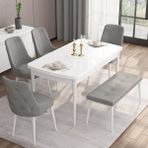 Canisa Concept Are Serisi 80 x 132 cm Açılabilir Benchli Mdf Beyaz Mutfak Masa Takımı 4 Sandalye 1 Bench - 80x132 - Gri