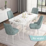 Canisa Concept Are Serisi 80 x 132 cm Açılabilir Mdf Beyaz Mermer Desen Masa Takımı 4 Sandalye Gümüş Halkalı - 80x132 - Su Yeşili