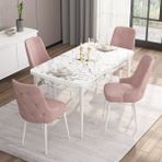 Canisa Concept Are Serisi 80 x 132 cm Açılabilir Mdf Masa Beyaz Mermer Desen Mutfak Masa Takımı 4 Sandalye - 80x132 - Pembe