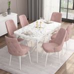 Canisa Concept Are Serisi 80 x 132 cm Açılabilir Mdf Masa Beyaz Mermer Desen Mutfak Masa Takımı 6 Sandalye - 80x132 - Pembe