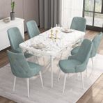 Canisa Concept Are Serisi 80 x 132 cm Açılabilir Mdf Masa Beyaz Mermer Desen Mutfak Masa Takımı 6 Sandalye - 80x132 - Su Yeşili
