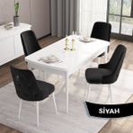 Canisa Concept Are Serisi 80 x 132 cm Açılabilir Mdf Masa Beyaz Mutfak Masa Takımı 4 Sandalye Gümüş Halkalı - 80x132 - Siyah
