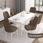 Canisa Concept Are Serisi 80 x 132 cm Açılabilir Mdf Masa Beyaz Mutfak Masa Takımı 6 Sandalye Gümüş Halkalı - 80x132 - Kahverengi