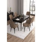 Canisa Concept Are SERISI 80 x 132 cm Mdf Açılabilir Siyah Mermer Desen Masa Takımı 6 Sandalye Gümüş Halkalı - 80x132 - Kahverengi