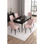 Canisa Concept Are SERISI 80 x 132 cm Mdf Açılabilir Siyah Mermer Desen Masa Takımı 6 Sandalye Gümüş Halkalı - 80x132 - Pembe
