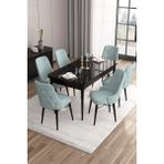 Canisa Concept Are SERISI 80 x 132 cm Mdf Açılabilir Siyah Mermer Desen Masa Takımı 6 Sandalye Gümüş Halkalı - 80x132 - Su Yeşili