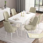 Canisa Concept Are Serisi, 80 x 132 cm Mdf Açılabilir Üst Kalite Mutfak Masası Takımı, 6 Sandalyeli - Krem