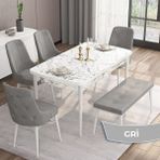 Canisa Concept Are Serisi 80 x 132 cm Mdf Beyaz Mermer Desen Mutfak Masa Takımı 4 Sandalye 1 Bench - Gri
