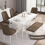 Canisa Concept Are Serisi 80 x 132 cm Mdf Beyaz Mermer Desen Mutfak Masa Takımı 4 Sandalye 1 Bench - Kahverengi