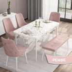 Canisa Concept Are Serisi 80 x 132 cm Mdf Beyaz Mermer Desen Mutfak Masa Takımı 4 Sandalye 1 Bench - Pembe