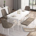 Canisa Concept Are Serisi 80 x 132 cm Mdf Beyaz Mutfak Masa Takımı 4 Sandalye Gümüş Halkalı ve 1 Bench - Cappuccino