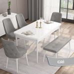 Canisa Concept Are Serisi 80 x 132 cm Mdf Beyaz Mutfak Masa Takımı 4 Sandalye Gümüş Halkalı ve 1 Bench - Gri