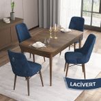 Canisa Concept Are Serisi 80 x 132 cm Mdf Masa Barok Ahşap Desen Masa Takımı 4 Sandalye Gümüş Halkalı - 80x132 - Lacivert