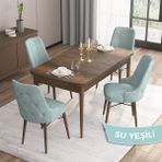 Canisa Concept Are Serisi 80 x 132 cm Mdf Masa Barok Ahşap Desen Masa Takımı 4 Sandalye Gümüş Halkalı - 80x132 - Su Yeşili
