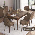 Canisa Concept Are Serisi 80 x 132 cm Mdf Masa Barok Ahşap Desen Masa Takımı 6 Sandalye Gümüş Halkalı - 80x132 - Kahverengi