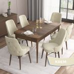 Canisa Concept Are Serisi 80 x 132 cm Mdf Masa Barok Ahşap Desen Masa Takımı 6 Sandalye Gümüş Halkalı - 80x132 - Krem