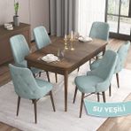 Canisa Concept Are Serisi 80 x 132 cm Mdf Masa Barok Ahşap Desen Masa Takımı 6 Sandalye Gümüş Halkalı - 80x132 - Su Yeşili