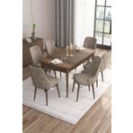 Canisa Concept Are Serisi 80x132 Açılabilir Barok Ahşap Desen Mutfak Masası Takımı 6 Cappucino Sandalye