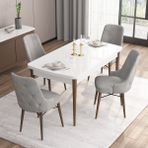 Canisa Concept Are Serisi, 80X132 Açılabilir Mdf Beyaz Masa Ceviz Ayak Masa Takımı, 4 Sandalye - Gri
