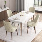 Canisa Concept Are Serisi, 80X132 Açılabilir Mdf Beyaz Masa Ceviz Ayak Masa Takımı, 4 Sandalye - Krem