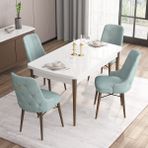 Canisa Concept Are Serisi, 80X132 Açılabilir Mdf Beyaz Masa Ceviz Ayak Masa Takımı, 4 Sandalye - Su Yeşili