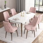 Canisa Concept Are Serisi, 80X132 Açılabilir Mdf Beyaz Masa Ceviz Ayak Masa Takımı, 6 Sandalye - Pembe