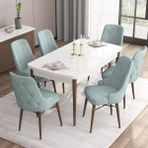 Canisa Concept Are Serisi, 80X132 Açılabilir Mdf Beyaz Masa Ceviz Ayak Masa Takımı, 6 Sandalye - Su Yeşili