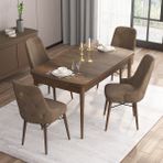 Canisa Concept Are Serisi, 80X132 Açılabilir Mdf Masa, Barok Ahşap Desenli Mutfak Masa Takımı, 4 Sandalye - Kahverengi