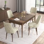 Canisa Concept Are Serisi, 80X132 Açılabilir Mdf Masa, Barok Ahşap Desenli Mutfak Masa Takımı, 4 Sandalye - Krem