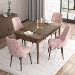 Canisa Concept Are Serisi, 80X132 Açılabilir Mdf Masa, Barok Ahşap Desenli Mutfak Masa Takımı, 4 Sandalye - Pembe