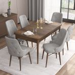 Canisa Concept Are Serisi, 80X132 Açılabilir Mdf Masa, Barok Ahşap Desenli Mutfak Masa Takımı, 6 Sandalye - Gri