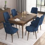 Canisa Concept Are Serisi, 80X132 Açılabilir Mdf Masa, Barok Ahşap Desenli Mutfak Masa Takımı, 6 Sandalye - Lacivert