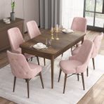 Canisa Concept Are Serisi, 80X132 Açılabilir Mdf Masa, Barok Ahşap Desenli Mutfak Masa Takımı, 6 Sandalye - Pembe