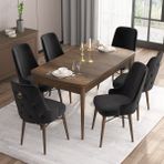 Canisa Concept Are Serisi, 80X132 Açılabilir Mdf Masa, Barok Ahşap Desenli Mutfak Masa Takımı, 6 Sandalye - Siyah