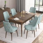 Canisa Concept Are Serisi, 80X132 Açılabilir Mdf Masa, Barok Ahşap Desenli Mutfak Masa Takımı, 6 Sandalye - Su Yeşili