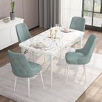 Canisa Concept Are Serisi, 80X132 Açılabilir Mdf Masa, Beyaz Mermer Desen Mutfak Masa Takımı, 4 Sandalye - Su Yeşili