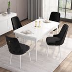 Canisa Concept Are Serisi, 80X132 Açılabilir Mdf Masa, Beyaz Mutfak Masa Takımı, 4 Sandalye - Siyah