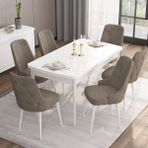 Canisa Concept Are Serisi, 80X132 Açılabilir Mdf Masa, Beyaz Mutfak Masa Takımı, 6 Sandalye - Cappuccino