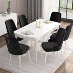 Canisa Concept Are Serisi, 80X132 Açılabilir Mdf Masa, Beyaz Mutfak Masa Takımı, 6 Sandalye - Siyah