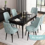Canisa Concept Are Serisi, 80X132 Açılabilir Mdf Masa, Siyah Mermer Desen Mutfak Masa Takımı, 6 Sandalye - 80x130 - Su Yeşili